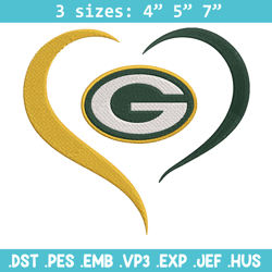 green bay packers heart embroidery design, packers embroidery, nfl embroidery, logo sport embroidery, embroidery design.