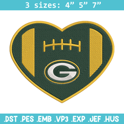 green bay packers heart embroidery design, packers embroidery, nfl embroidery, logo sport embroidery, embroidery design