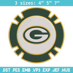 green bay packers poker chip ball embroidery design, packers embroidery, nfl embroidery, logo sport embroidery.