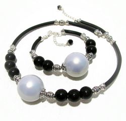 big bead choker necklace and bracelet jewelry set, contemporary jewelry set, handmade black rubber choker and bracelet