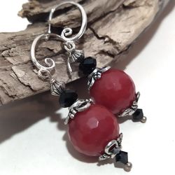 handmade red jade gemstone and swarovski crystal earrings, gift for girlfriend, elegant earrings