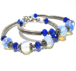 handmade opalite gemstone bracelets set boho, tribal style, nice gift for her