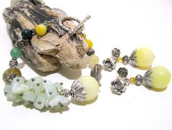 multi gemstone jewelry set of bracelet and earrings in shades of green