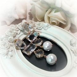 handmade crystal and pearl earrings, wedding jewelry, long statement earrings, bridal earrings