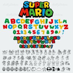 super mario svg bundle for cricut and sublimation, mario cut files, mario clipart, super mario font, mario png