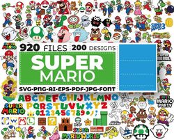 super mario bundle svg, mario family svg, mario svg cut files for cricut, mario alphabet, silhouette, clipart