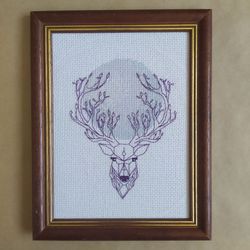 handmade deer painting, wild animal wall art, for home decor, finished cross stitch