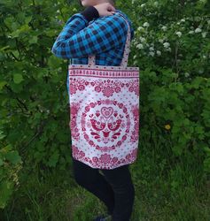 strong reusable white tote bag, eco friendly, cotton canvas bag, bag with hearts, valentine's day bag