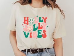Holly Jolly Vibes Retro Christmas Shirt, Holly Jolly Vibes Shirt, Vintage Christmas Shirt, Vintage Groovy Holly Jolly Vi