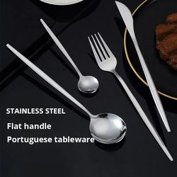 new portuguese stainless b steel flat handle cutlery set