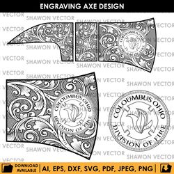 engraving axe design, scroll design for axe, axe scroll design file.