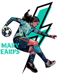 mary earps cartoon illustration with football and lightning symbol