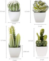 artificial mini succulent & cactus plants in white cube-shaped pots for home decor, set of 4