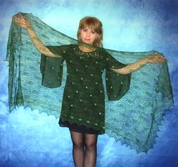 dark green embroidered scarf, warm russian shawl, orenburg stole, knitted cover up, wool wrap, bridal cape, kerchief