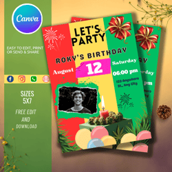 editable kids birthday invitation template, printable invitation, diy birthday card