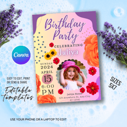 editable kids birthday invitation template, printable invitation, diy birthday card, printable template