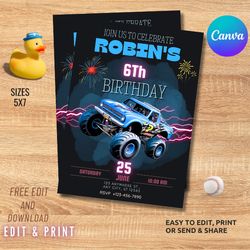 boys & girls birthday party invitation, editable digital template, 5x7 inches size