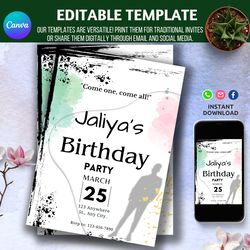 customizable birthday invitation template - canva editable, digital download, 5x7 print