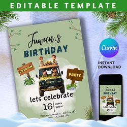 printable birthday invitation template - digital download, editable in canva, 5x7 size