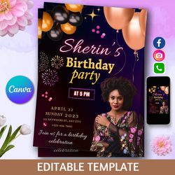 digital birthday invitation template - canva editable, instant download, 5x7 print