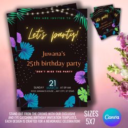 editable birthday invitation - canva customizable, digital download, 5x7 printable