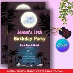 customizable birthday invitation - canva editable, digital download, printable 5x7