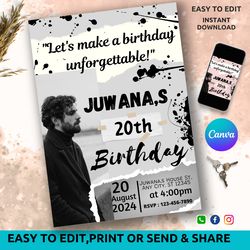 canva-editable invitation template - birthday edition, digital download, 5x7 print