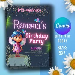printable birthday invitation - digital download, canva editable, 5x7 template