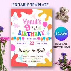 custom birthday invitation template - canva editable, digital download, 5x7 print