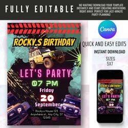 digital birthday invite template - editable via canva, 5x7 printable, instant download