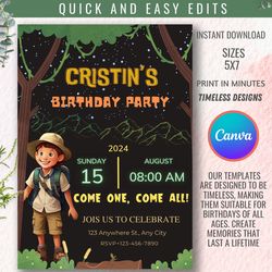 printable birthday invite template - canva editable, instant download, 5x7 size