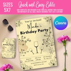 digital invitation template - birthday design, canva editable, 5x7 printable, instant download