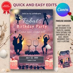 birthday invitation template - editable via canva, 5x7 printable, instant download