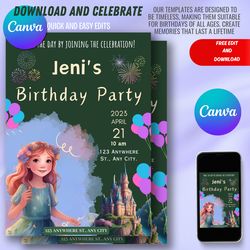 printable birthday invitation - canva editable, digital download, custom 5x7 format