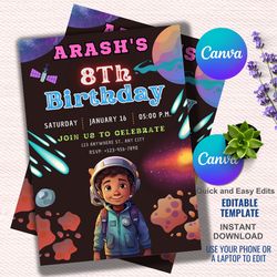 digital birthday invitation - fully editable in canva, 5x7 printable, instant download