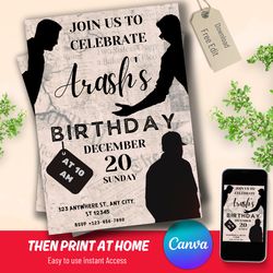 canva editable birthday invite - digital download