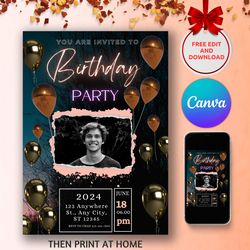 printable birthday invite template - canva editable