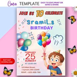printable birthday invitation - canva editable