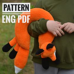 crochet neck travel pillow, travel pillow in the shape of a fox, crochet pattern. english pdf