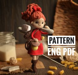 crochet pattern little cute girl doll arrietty, collectible toy, amigurumi doll, crochet spoon, english pdf