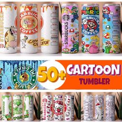 50 cartoon tumbler bundle, starbucks tumbler 20oz skinny sublimation, cute bundle digital design, png instant download