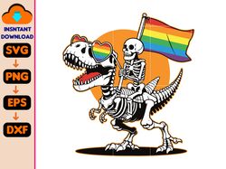 skeleton riding dinosaur lgbtq svg, gay skeleton svg, skeleton pride svg, dinosaur pride svg, queer pride, lgbtq flag