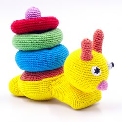 snail toy, rainbow snail waldorf educational autism toys, color sorting stacking fine motor skills montessori, first toy