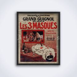 les 3 masques grand guignol horror theatre printable art print poster digital download