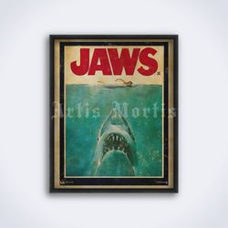 jaws 1975 horror thriller movie printable art print poster digital download