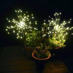 firework lights 2 pack, solar powered garden fairy lights for outdoor yard decorative, starburst waterproof star firecra