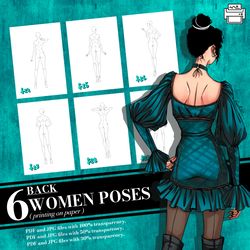 templates body poses, female figure set "back"