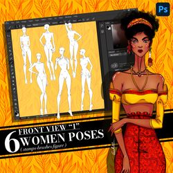 photoshop stamp brush, body poses of female figure, set "front view 1"