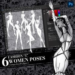 photoshop stamp brush, body poses of female figure, set "fashion 1"