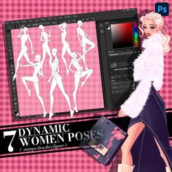 photoshop stamp brush, body poses of female figure, set "dynamic"